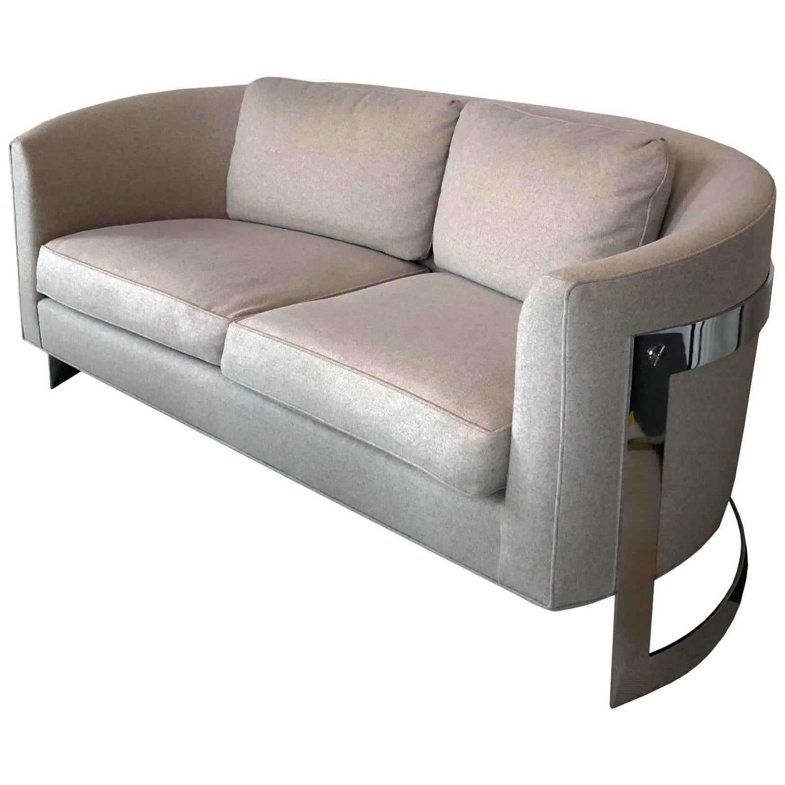 Curved Milo Baughman Style Sofa  For Sale