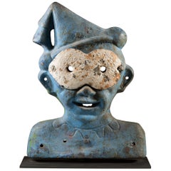 Blue-Painted Cast-Iron Masked Clown Shooting Gallery Target