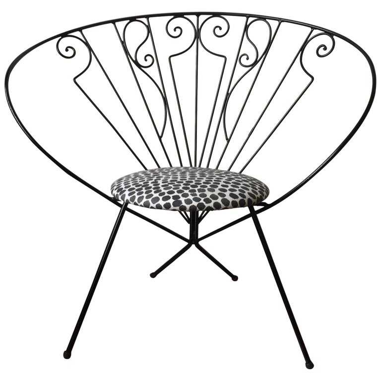 Mid Century Modern Riley Wolf Iron Hoop Chair With Grey And White Mid Century Modern Riley Wolf Iron Hoop Chair With Grey And White Dots For