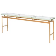 Duran Console, Long or Sofa Table with Thick Pyrex Glass Top and Bronze Base