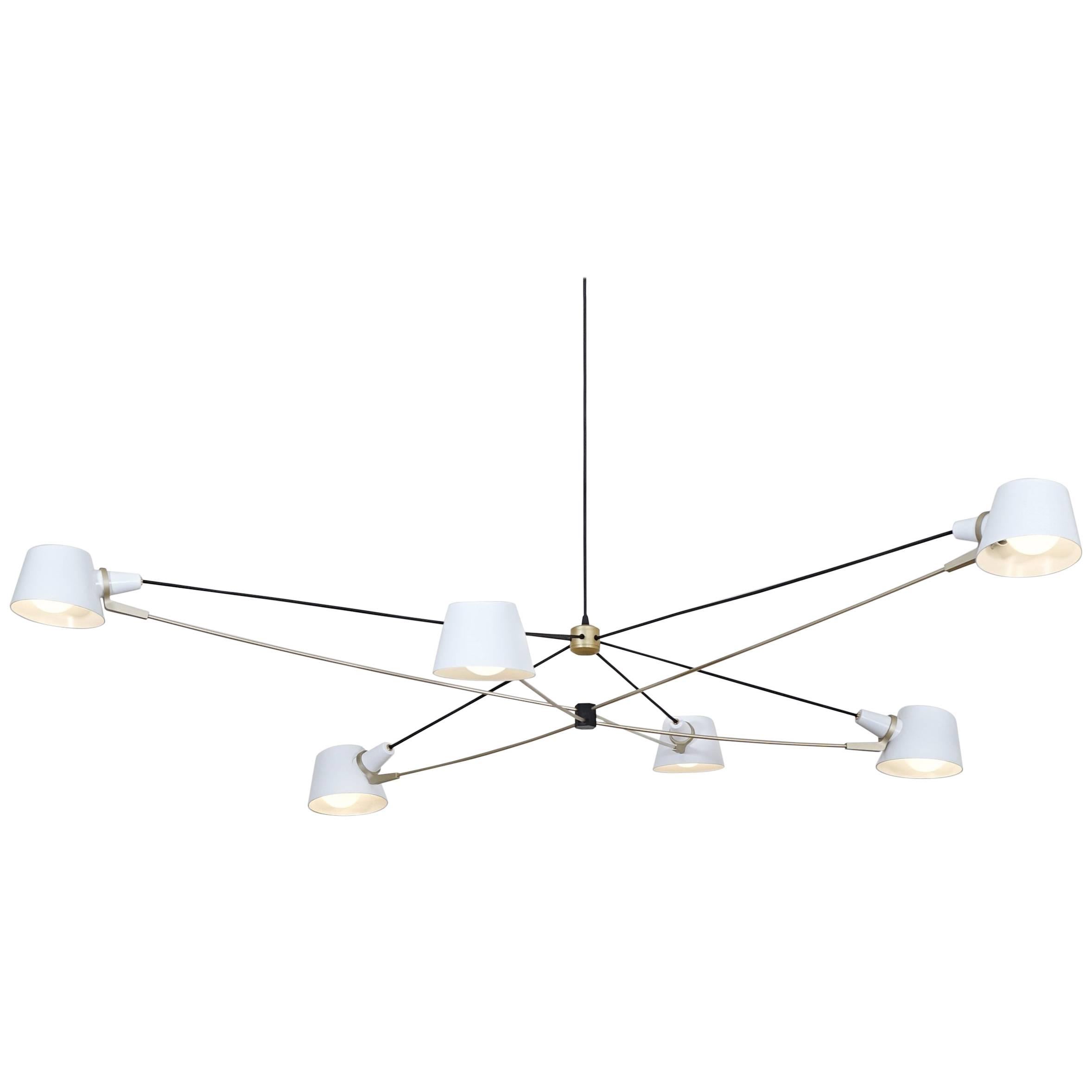 Pivot Chandelier White & Brass by Ravenhill Studio