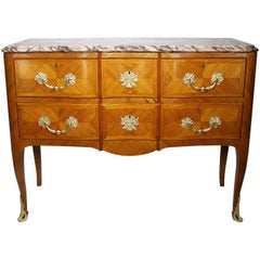 French 19th-20th Century Louis XV Style Stainwood & Gilt-Bronze Mounted Commode