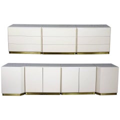 Used Milo Baughman Thayer Coggin Ivory Lacquered Set of 7, 5 Cabinets 2 Corner Units