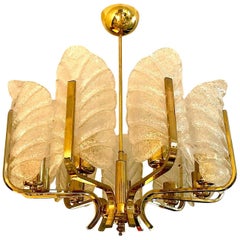 Carl Fagerlund mid-century chandelier glass 9 arms by Orrefors Sweden, 1960