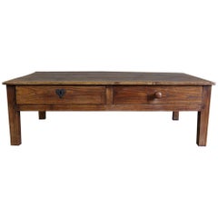 19th Century Antique Country French Ash Coffee Table with Drawers