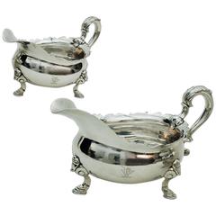 Good Quality George II English Sterling Silver Sauce Boats by Lewis Pantin, 1737