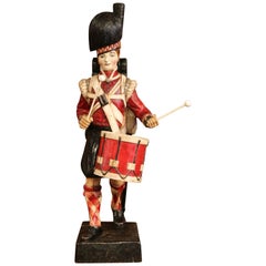 Antique 19th Century Scottish Carved Polychrome Wood Figure of Military Drummer