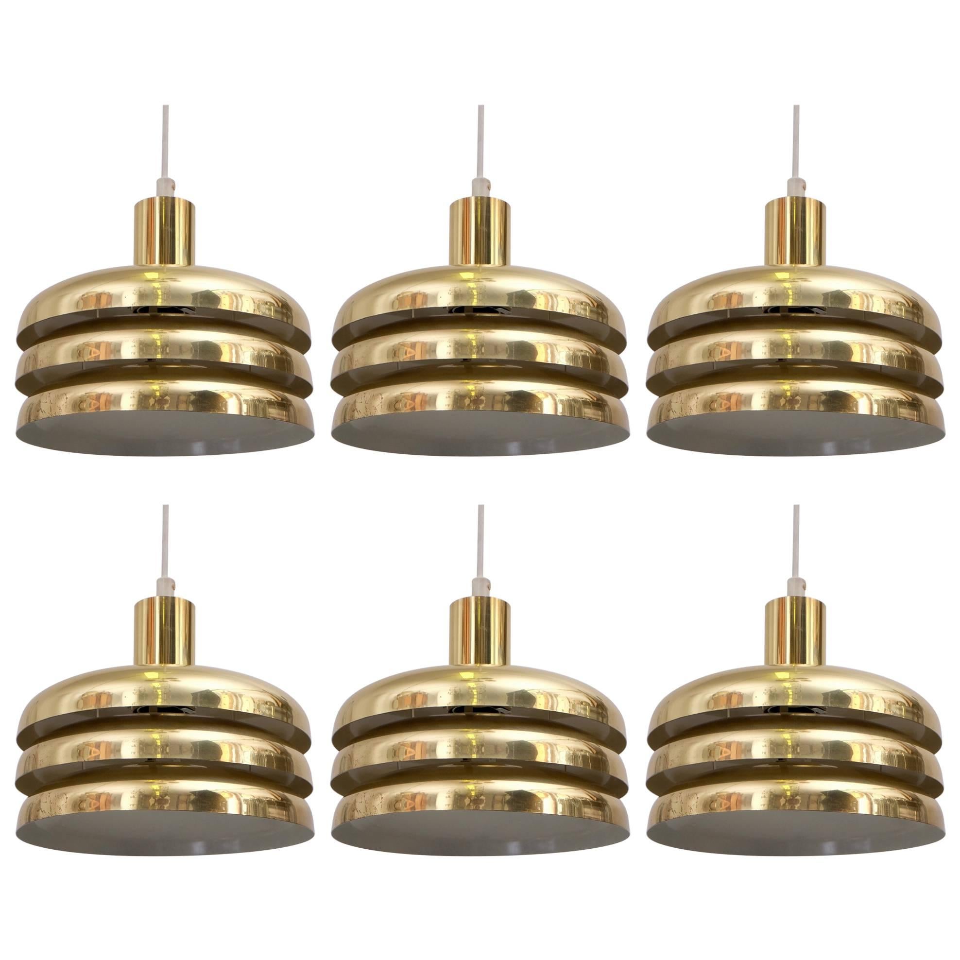 Set of 6 Hans-Agne Jakobsson Brass Pendants, 1960s