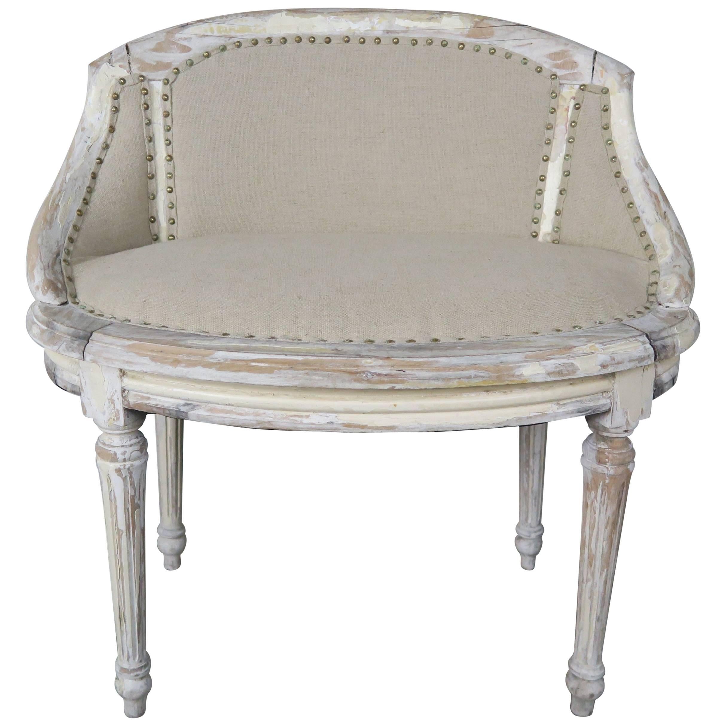 French Painted Linen Bench, circa 1930s