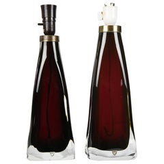 Pair of Ruby Red 1950 Crystal Orrefors Lamps