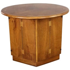 Retro Lane Acclaim Dovetail End Table Round Top and Hexagon Cabinet Base by Andre Bus