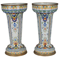 Pair of 19th Century French Faience Desvres Vases
