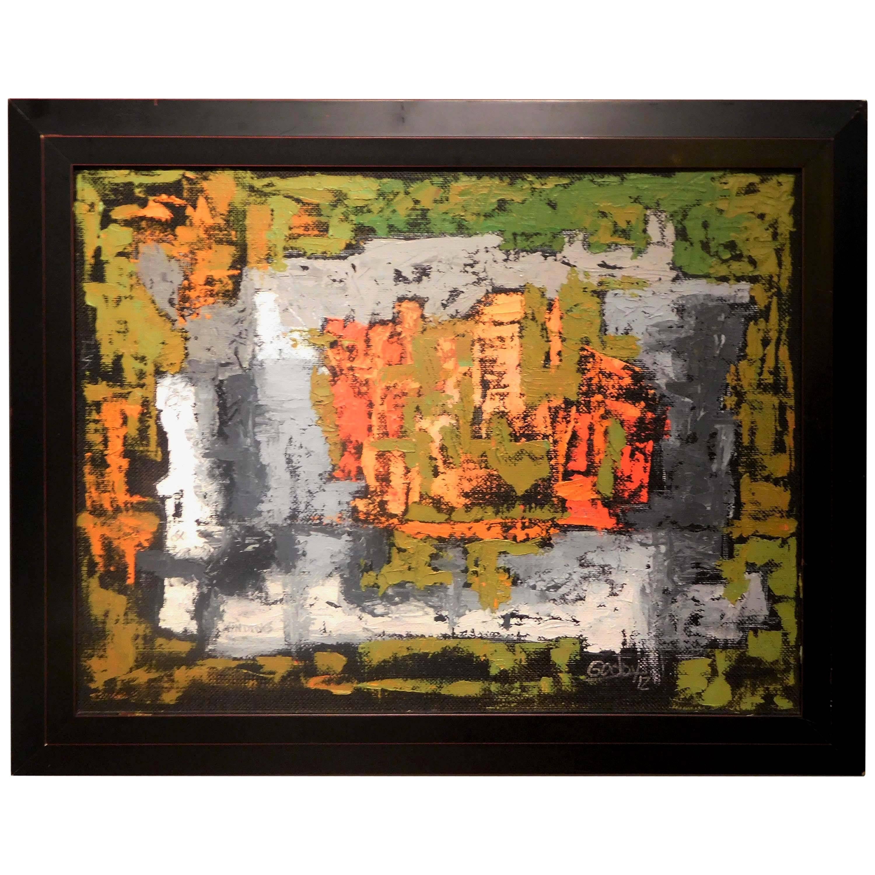 Endings, Expressionist Oil Paint on Found Frame and Burlap Mat by Godoy, 2012