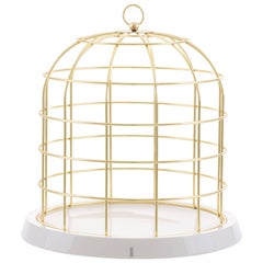 Seletti "Twitable" Gold Metal Birdcage with Porcelain Base