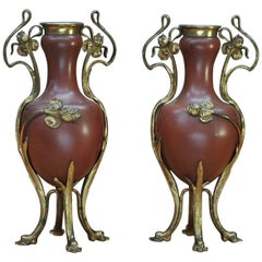 Pair of Art Nouveau Metal and Brass Urns, circa 1900