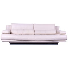 Rolf Benz 6500 Designer Sofa, Off-White Leather Three-Seater, Modern