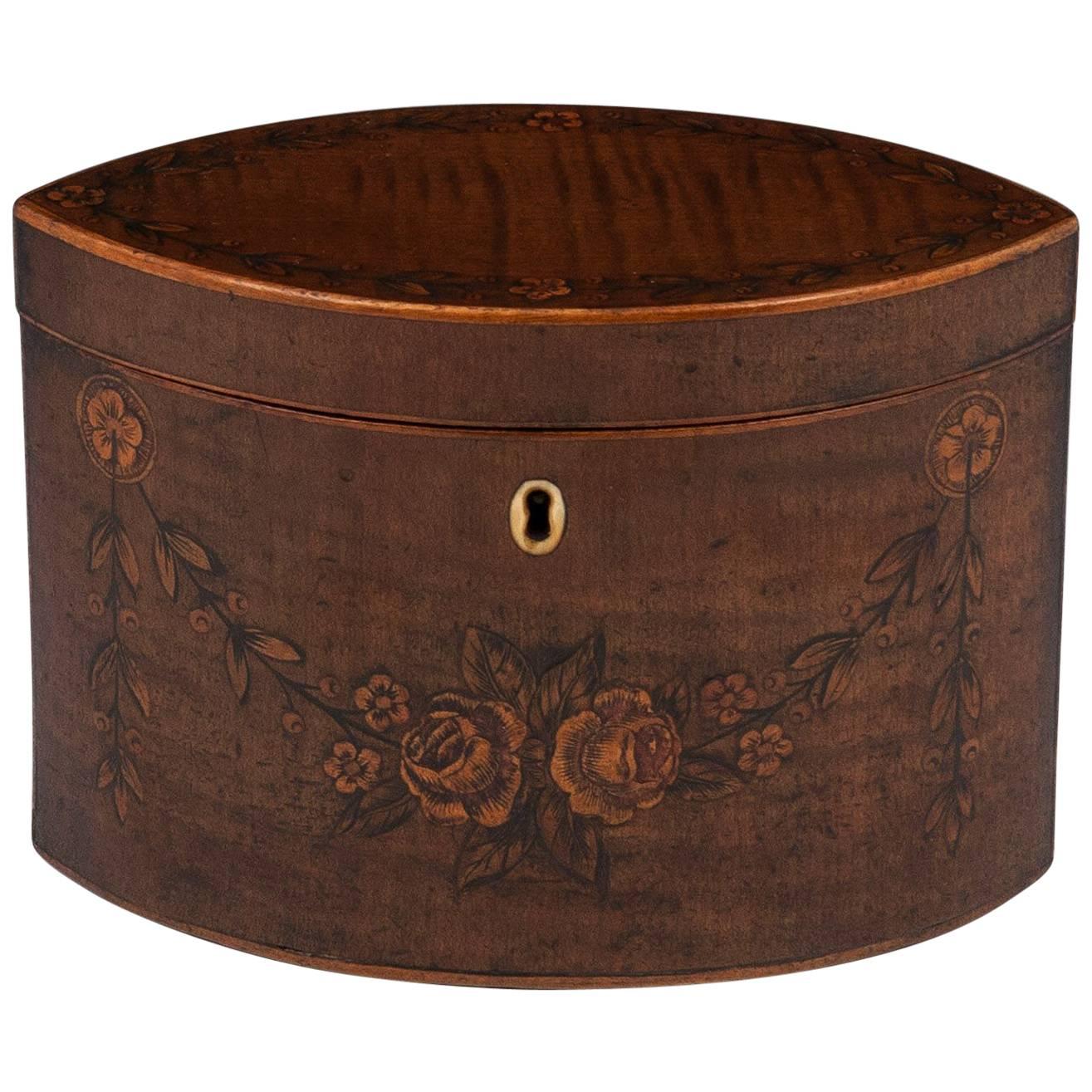 George III 18th Century Period Harewood Inlaid 'Navette' Shaped Tea Caddy For Sale