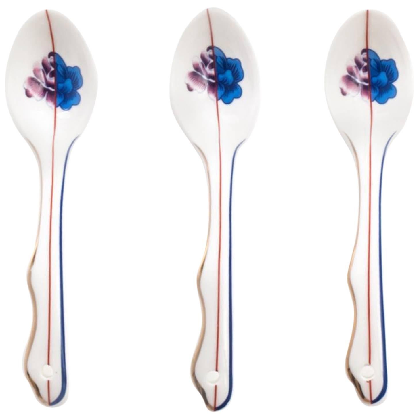 Seletti "Hybrid-Armilla" Porcelain Spoon, Three Pieces