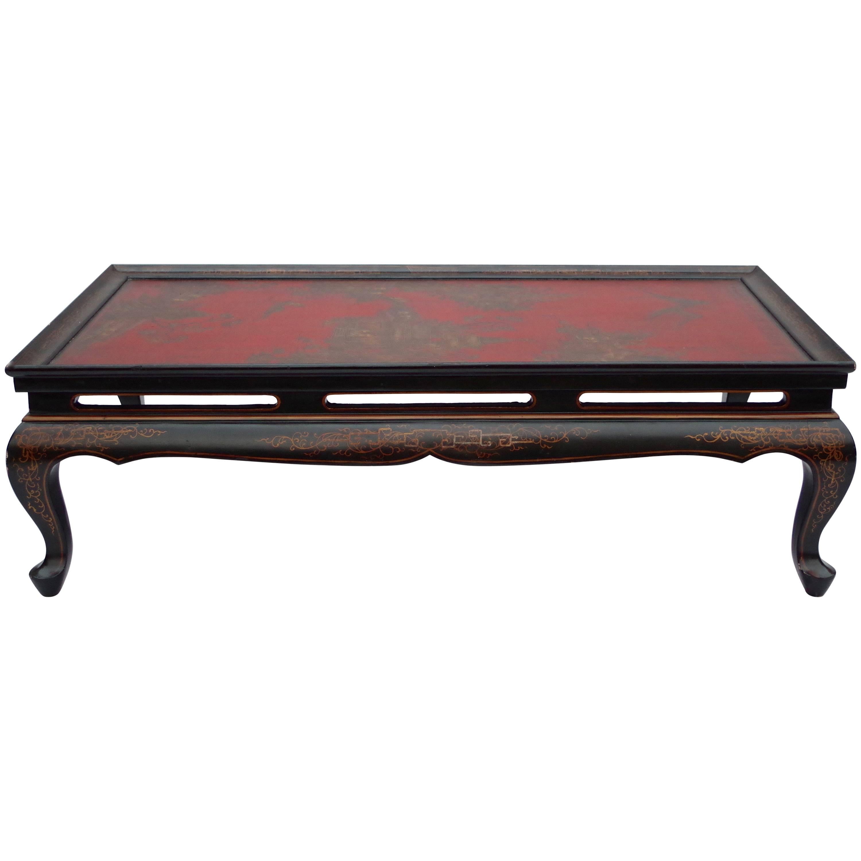 Black and Red Japanese Lacquer Coffee Table, circa 1950