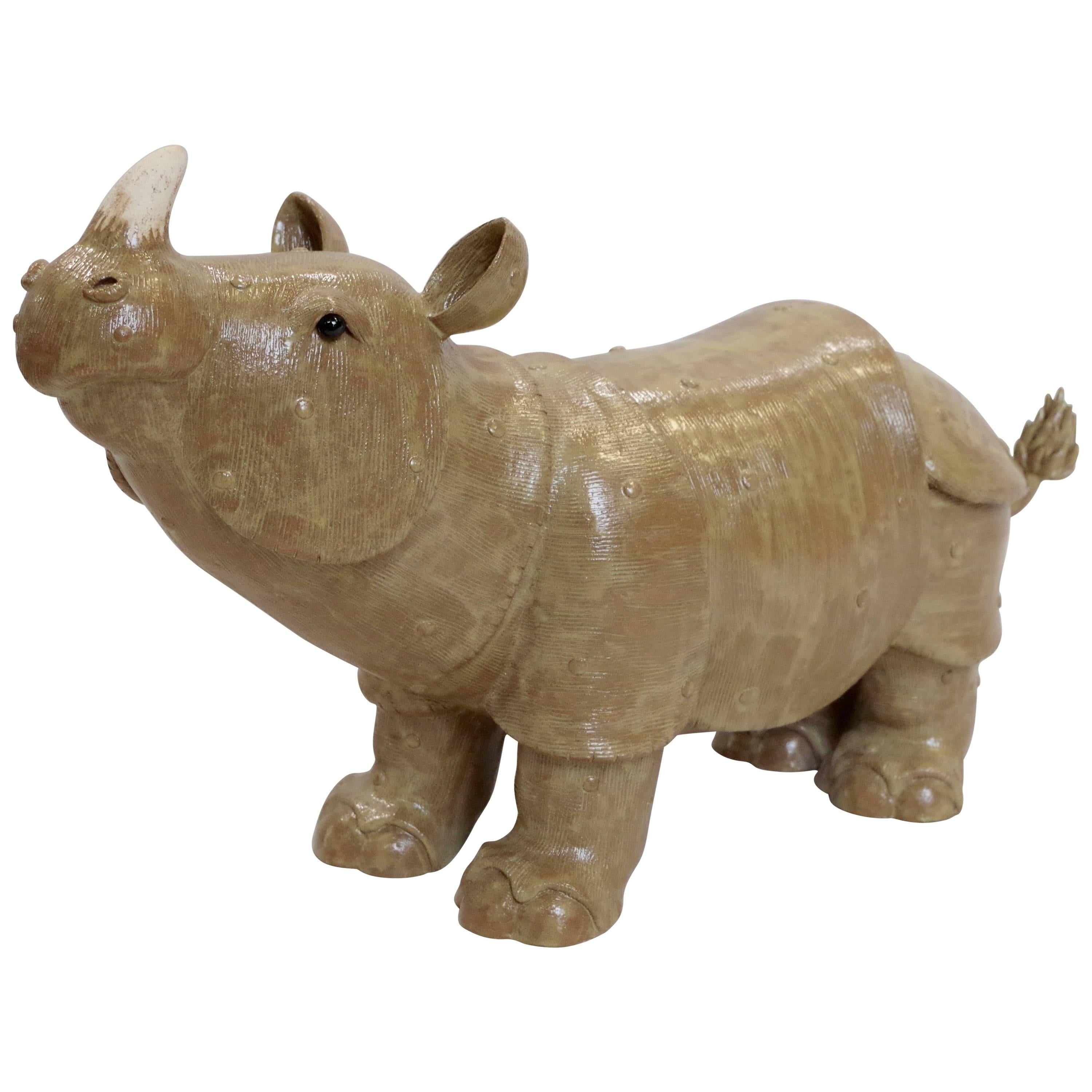 Rhinoceros, Glazed Stoneware Sculpture, French Artist