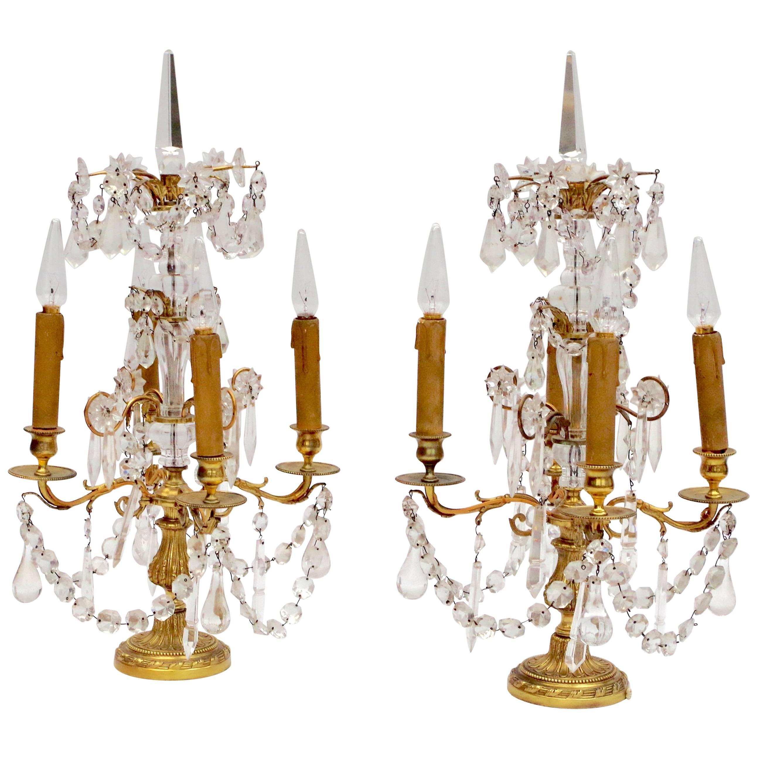 Pair of Louis XVI Style Gilded Bronze Girandoles, circa 1950