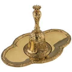 Antique 19th Century French Important Solid Silver-Gilt Dinner Bell on Stand, circa 1880