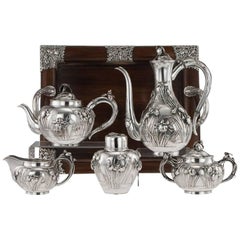 Antique Japanese Solid Silver Tea and Coffee Service, Arthur & Bond, circa 1900