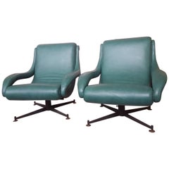Pair of Leather Armchairs, Italy, circa 1950