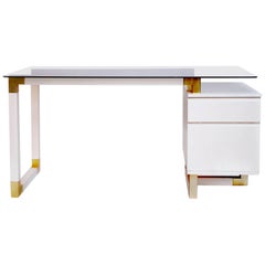 Desk with a Box of Drawers in White Lacquer, Pierre Cardin Style, circa 1970