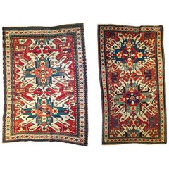 Set of two Eagle Kazak Rugs, Late 19th Century with red blue and beige tones