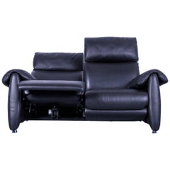 Designer Sofa, Black Leather Two-Seater Couch, Modern Electric Recliner