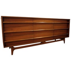 Mid-Century Modern Elongated Concave-Front Walnut Credenza
