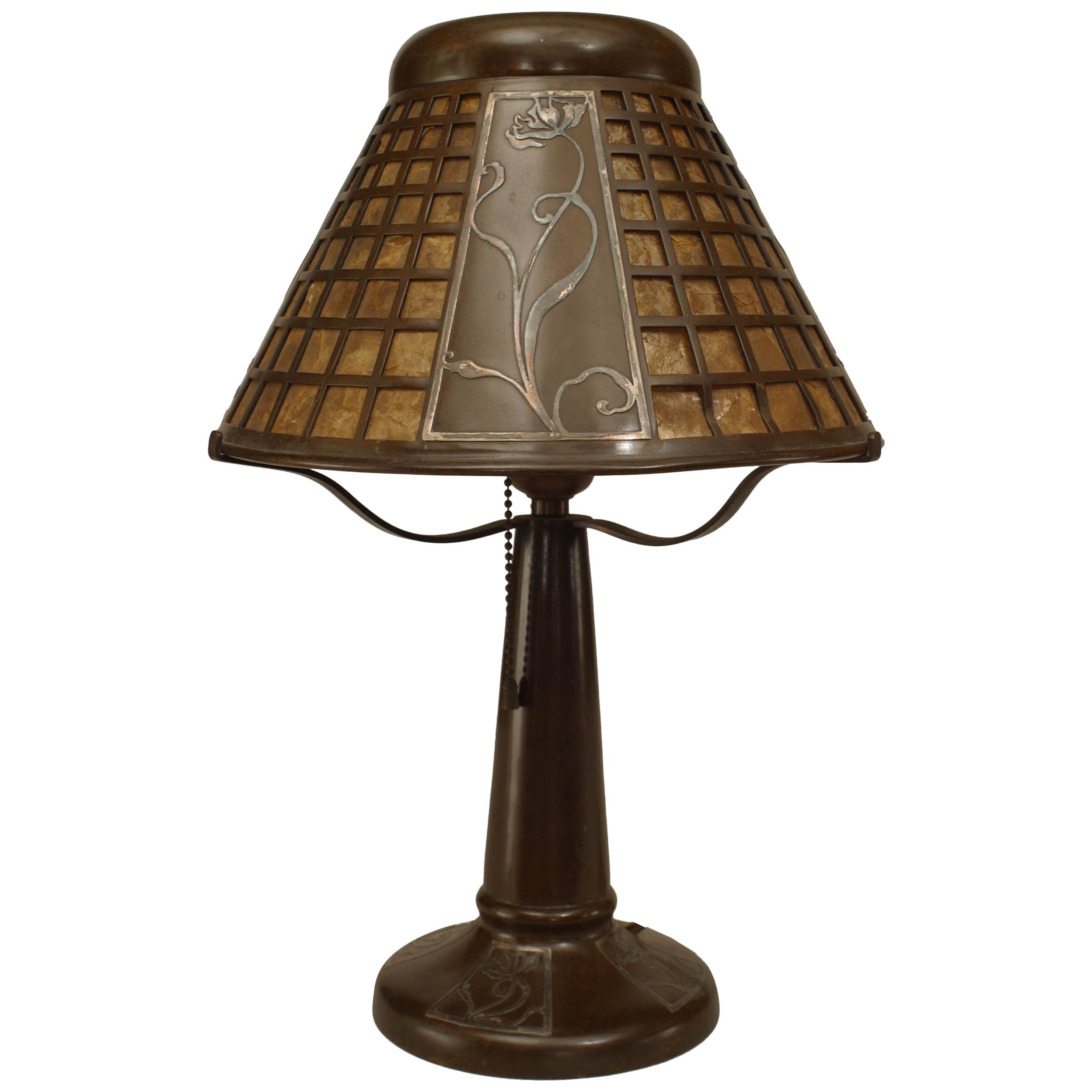 American Rustic Mission Style Stained Oak Table Desk Lamp, c. 1920s For