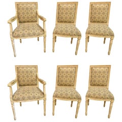 Set of Six Jansen Louis XVI Style Dining Chairs Parcel-Gilt and Paint Decorated