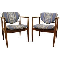 Pair of Danish Modern Finn Juhl for John Stuart Walnut Armchairs