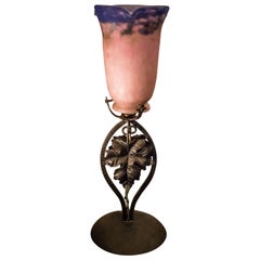 Luneville Freres Art Nouveau Rose and Mauve Signed Glass Lamp