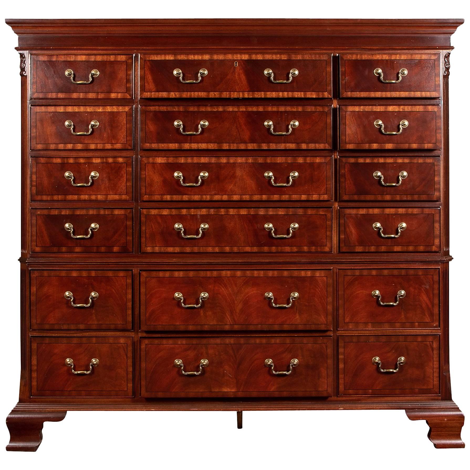 Ethan Allen 18th Century Style Tall Mahogany Mule Chest with Multiple Drawers