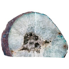 Pair of Natural Gemstone and Crystal Bookends with Hues of Teal