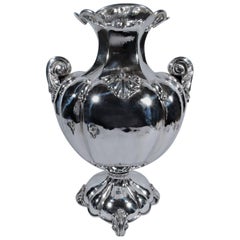 Large Italian Hand-Hammered Silver Classical Amphora Vase