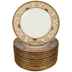 12 Neoclassical Bavarian Gilt Fine China Dinner Plates by Heinrich & Co.