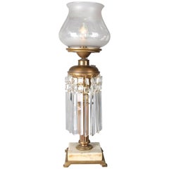 Antique Gilt, Marble and Crystal Electrified Solar Lamp, 19th Century