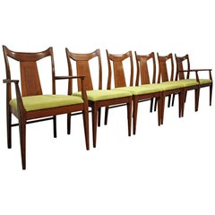 Set of Six Mid-Century Modern Curved-Back Walnut Dining Chairs