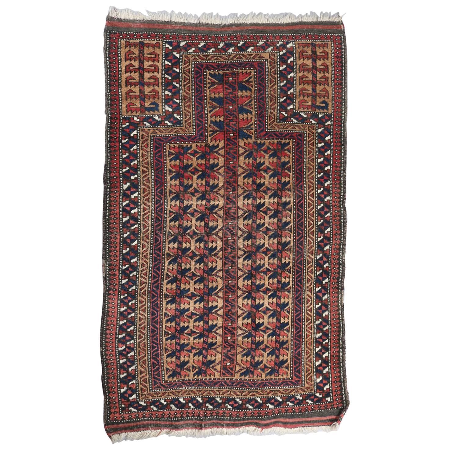Antique Hand-Knotted Persian Baluch Prayer Rug, 1900