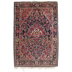 Antique Hand-Knotted Persian Josan Sarouk Oriental Mat Rug, circa 1920