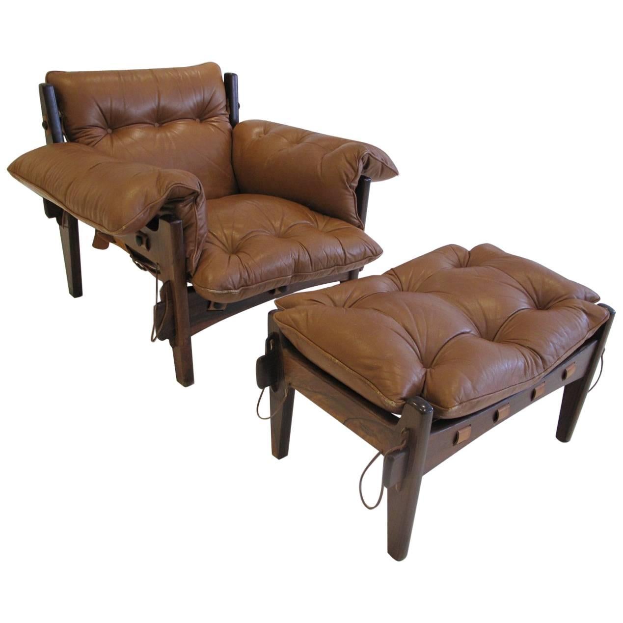 Great Rosewood and Leather "Mischievous" Chair and Ottoman by Sergio Rodrigues