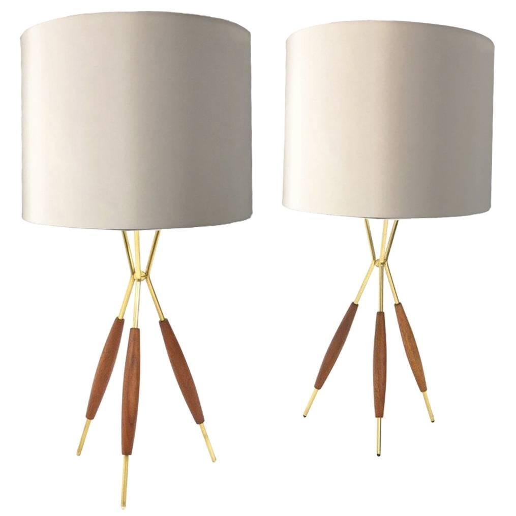 Pair of Gerald Thurston Tripod Table Lamps for Lightolier