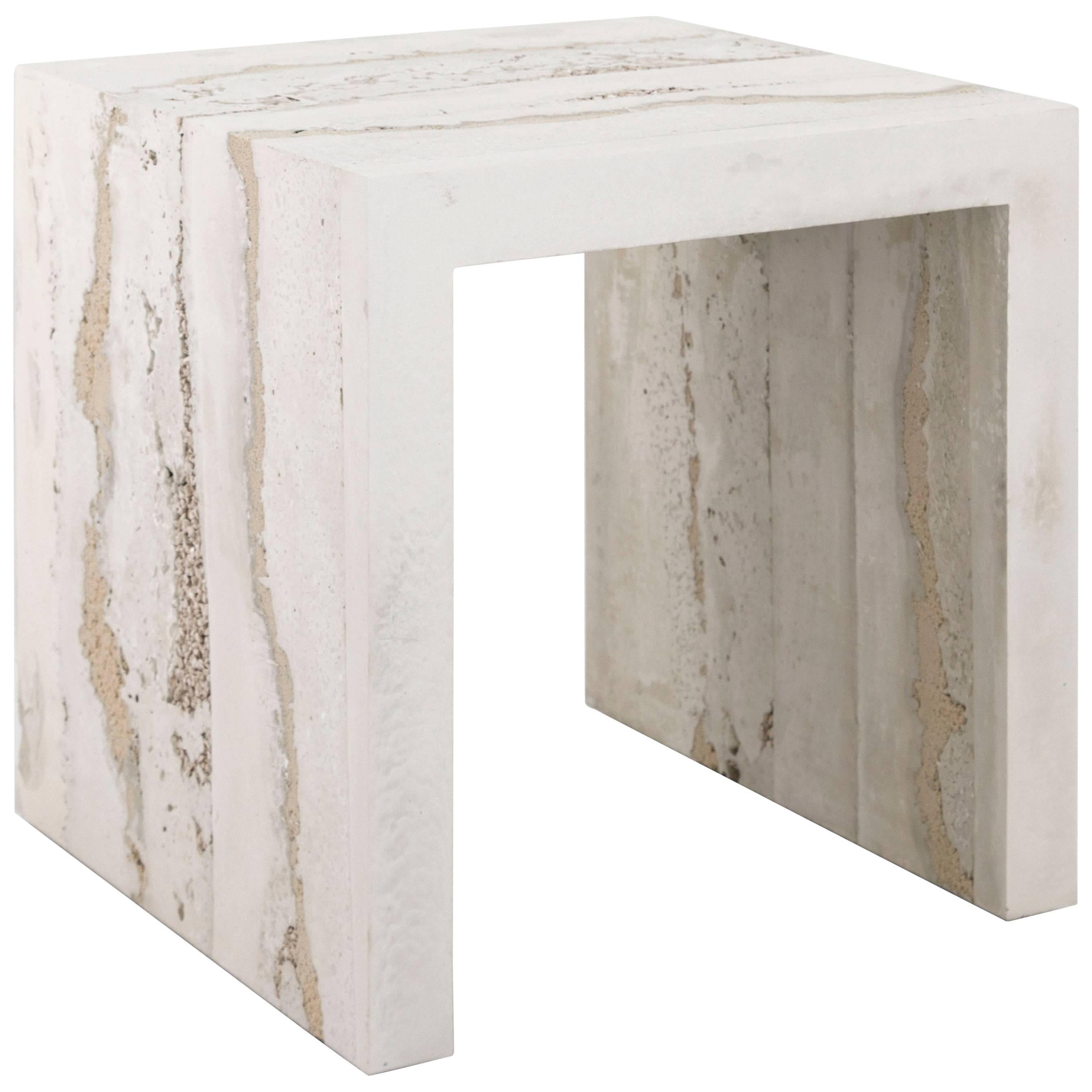 Lithic Side Table, Cream Cement, Porcelain and Tan Sand by Fernando Mastrangelo