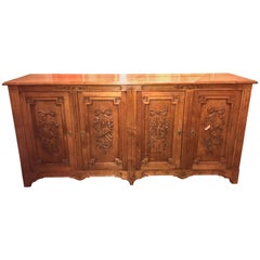 French Style Fruitwood Credenza or Server Sideboard with Ribbon Carved Doors