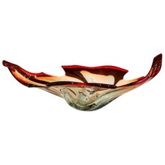 Midcentury Italian Pulled Feathered Two-Tone Red Murano Glass Centrepiece