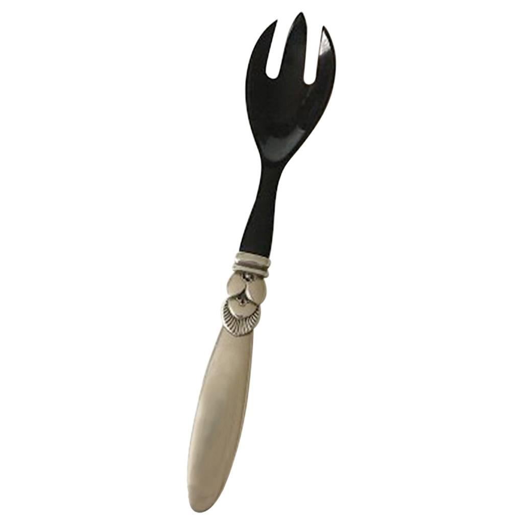 Georg Jensen Cactus Sterling Silver Fork with Black Plastic For Sale